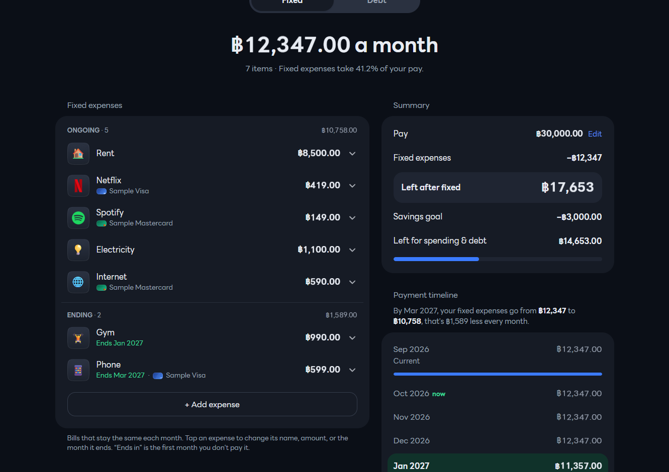 Aomly: Payment timeline: see your monthly bills go down as each one ends